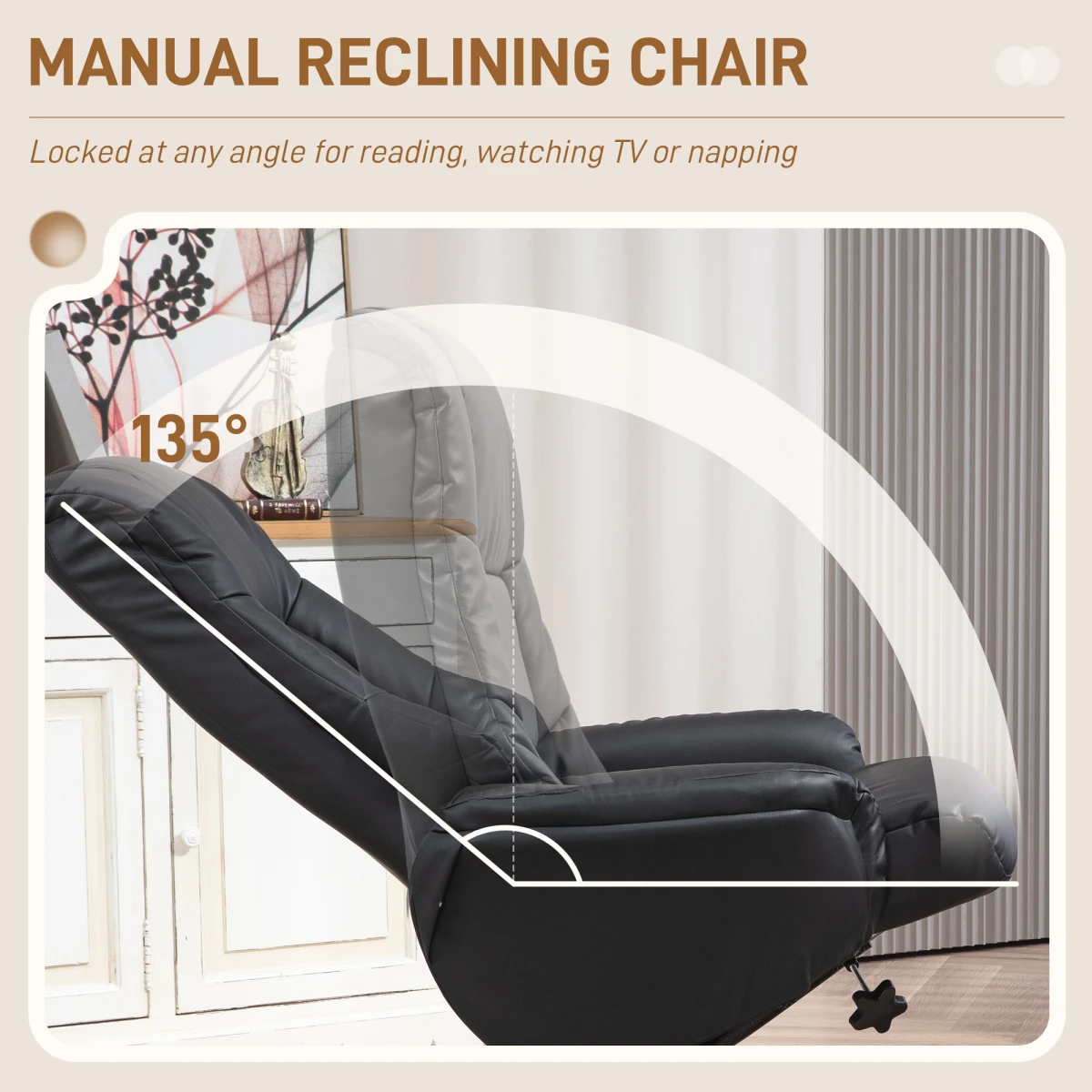 HOMCOM Recliner Armchair Full-Size 135 Degree Recline With Ottoman PU Leather For Home Comfort by HOMCOM