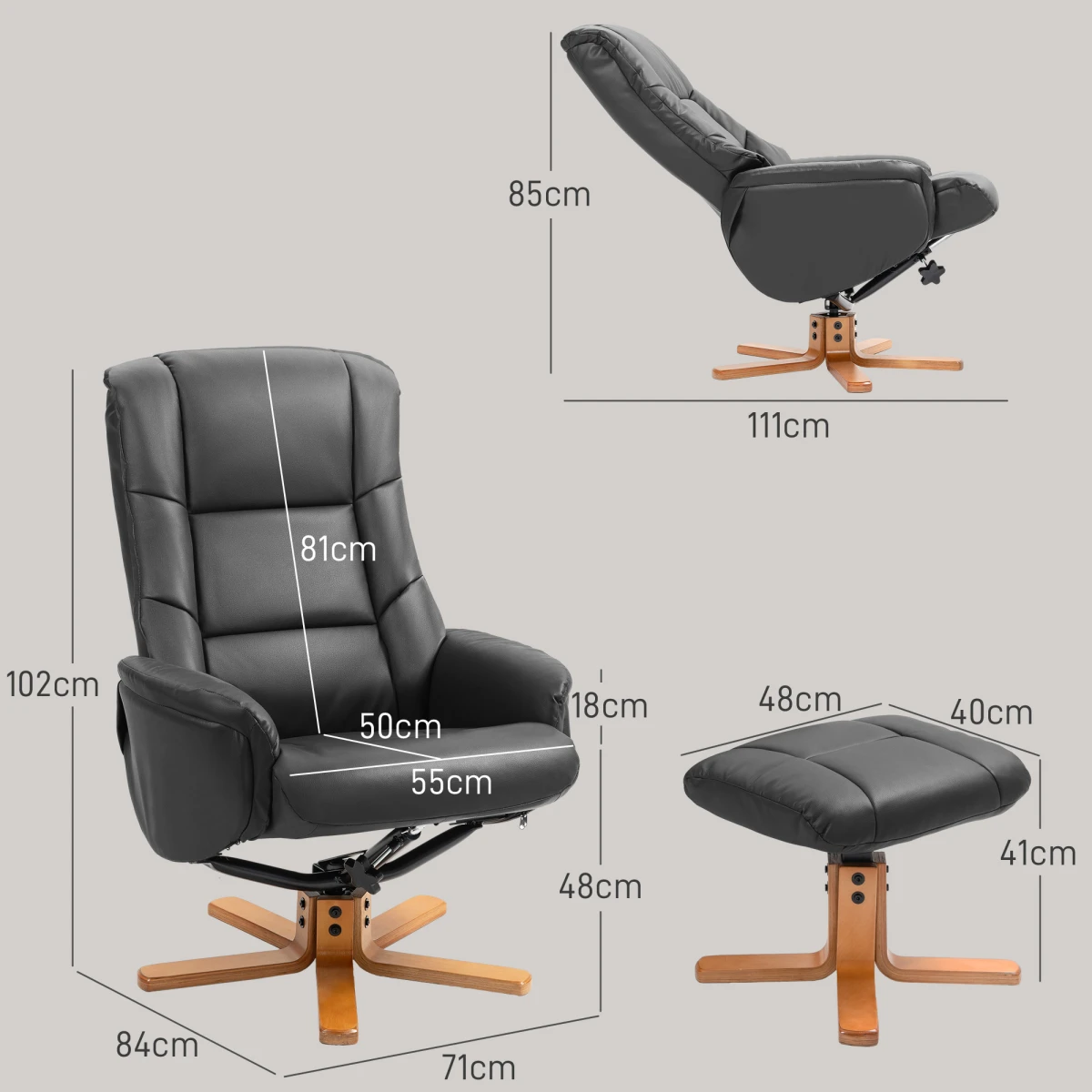 HOMCOM Recliner Armchair Full-Size 135 Degree Recline With Ottoman PU Leather For Home Comfort by HOMCOM