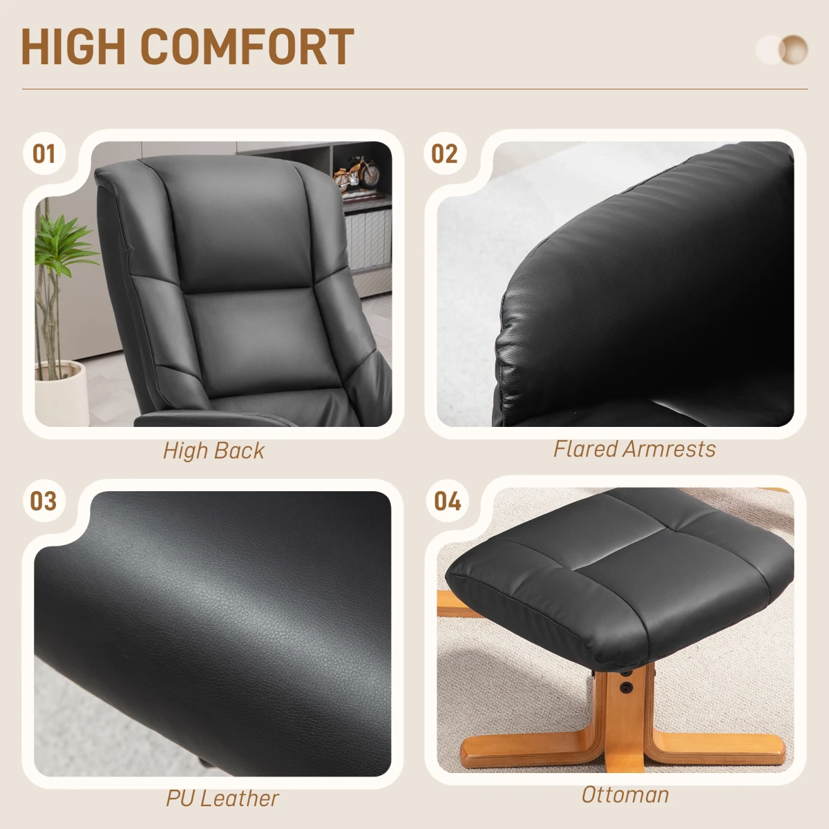 HOMCOM Recliner Armchair Full-Size 135 Degree Recline With Ottoman PU Leather For Home Comfort by HOMCOM