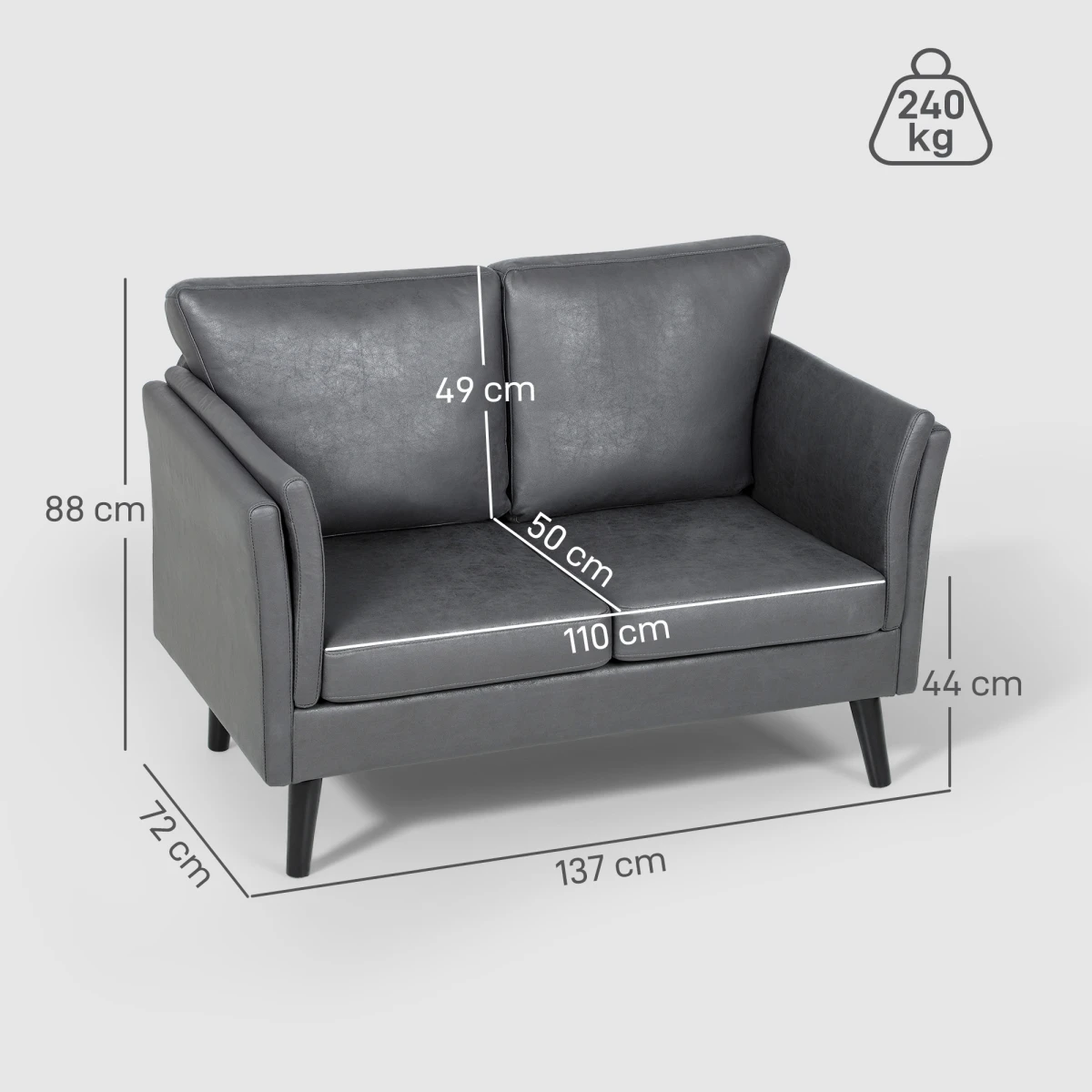 HOMCOM HOMCOM Loveseat Sofa Compact Leathaire Upholstery Bedroom - Sofa