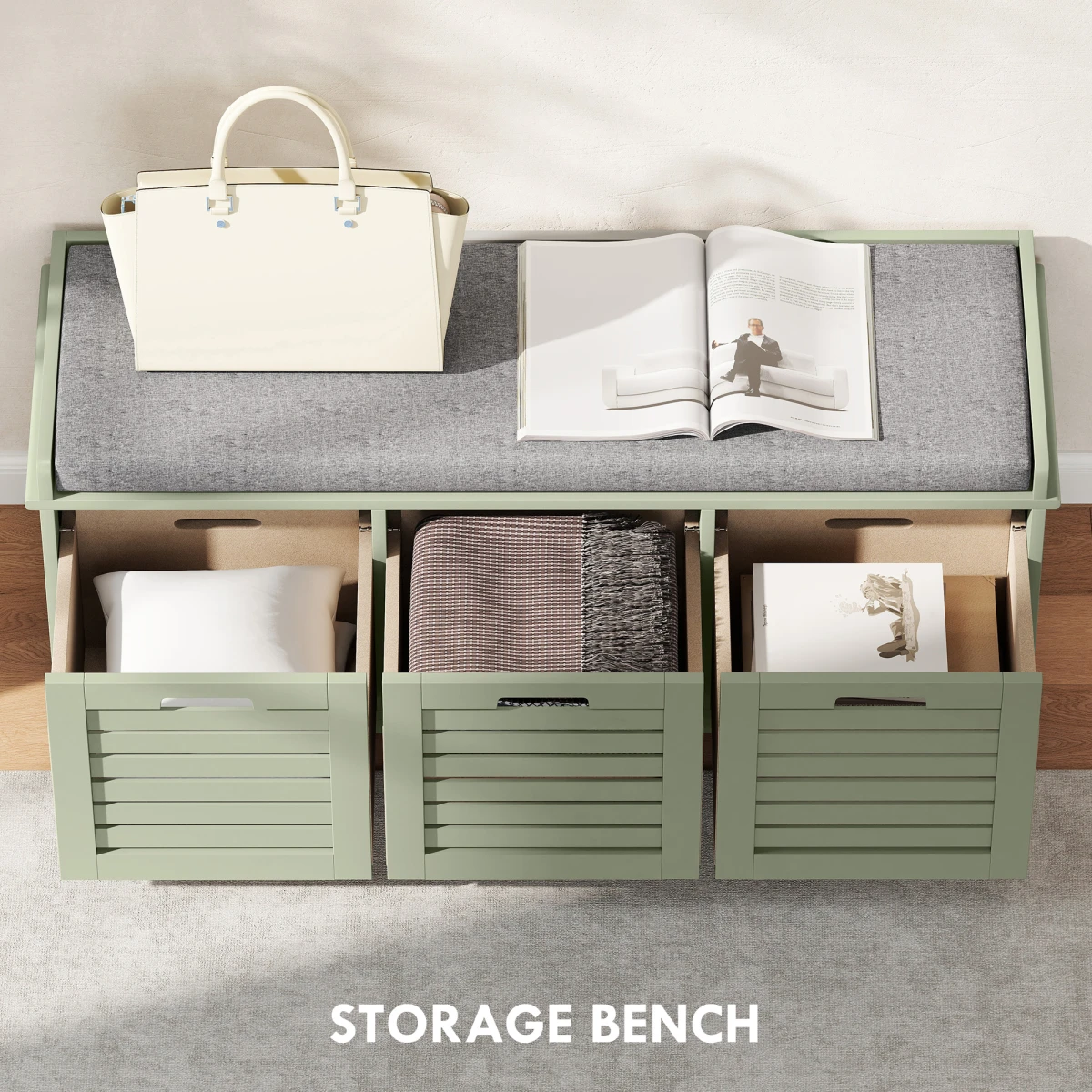 HOMCOM Shoe Storage Bench Medium Cushioned Top Slatted Doors Entryway Organizer For Shoes by HOMCOM