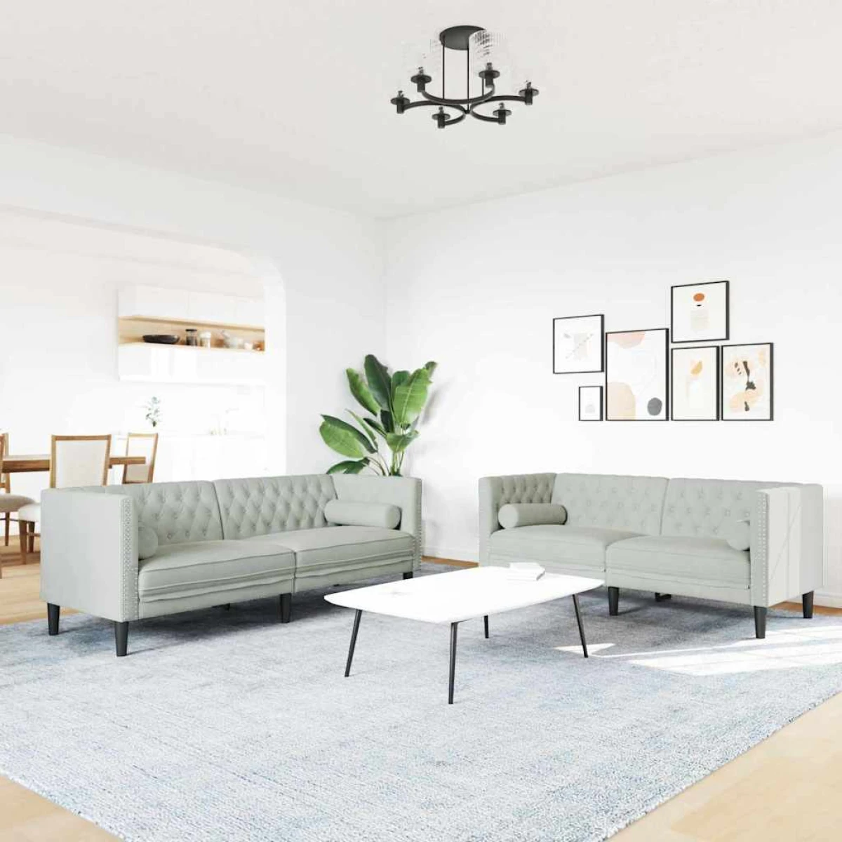 Lux Velvet Two-Piece Sofa Set Light Grey With Tufted Upholstery For Living Room Decor by vidaXL