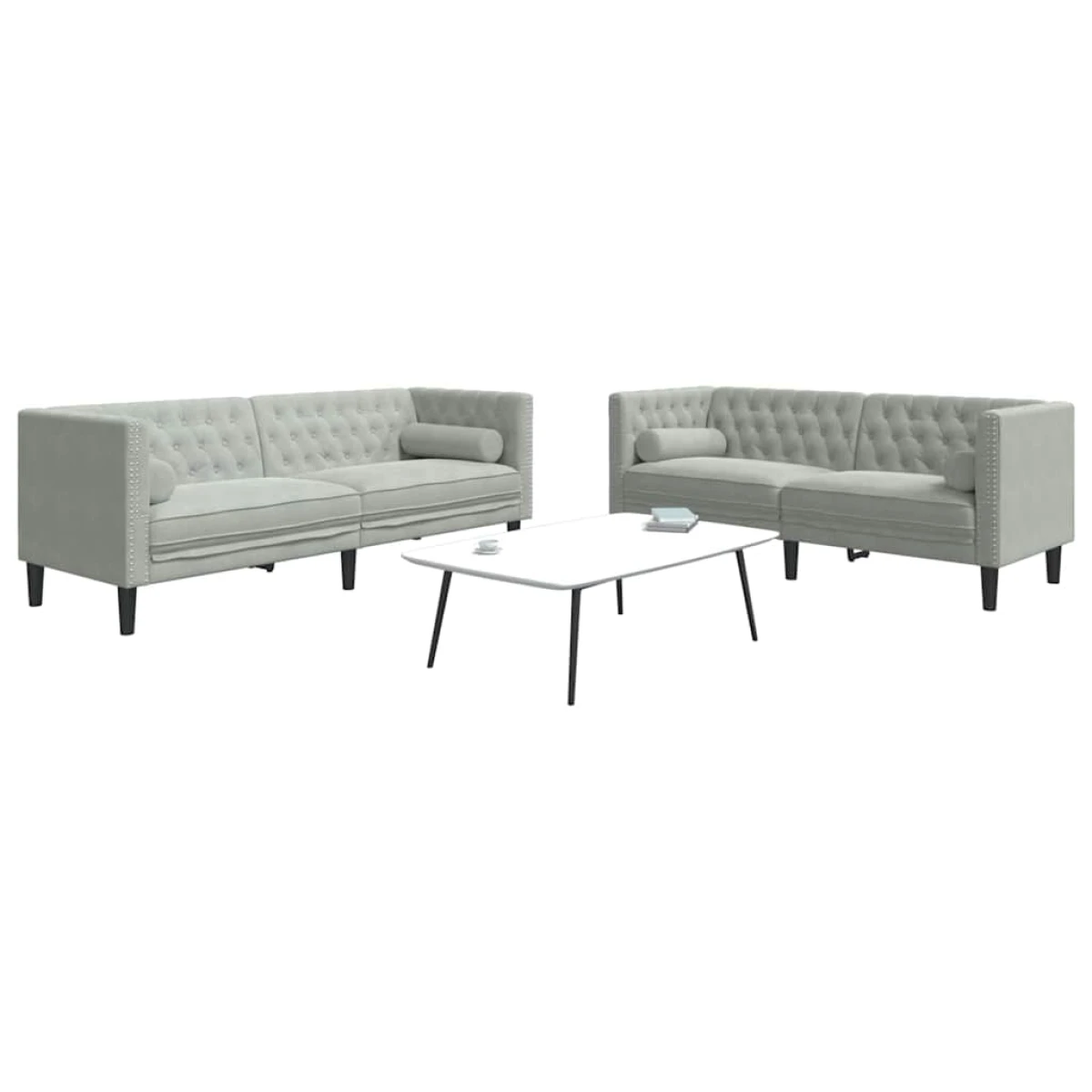Lux Velvet Two-Piece Sofa Set Light Grey With Tufted Upholstery For Living Room Decor by vidaXL