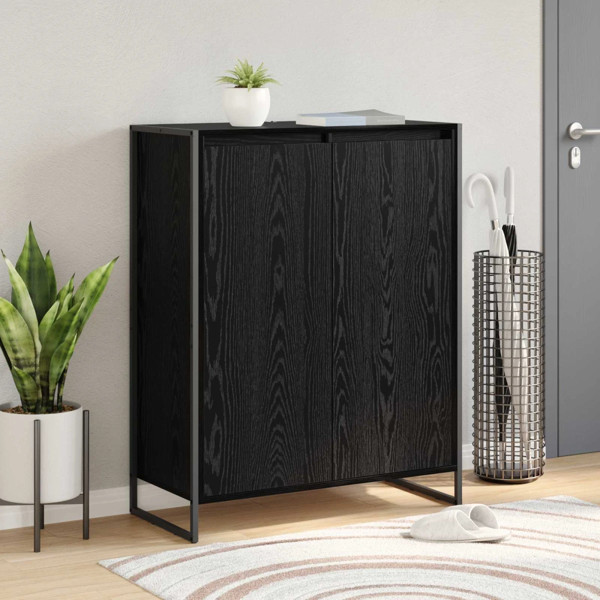 vidaXL vidaXL Shoe Cabinet Black Oak 79 x 36 x 100 cm Engineered Wood -