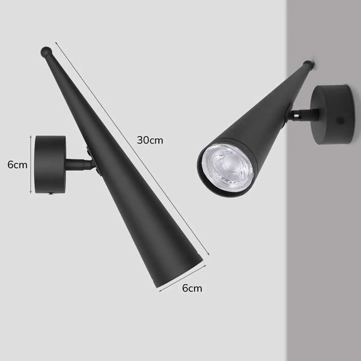 LEDSone Modern Black GU10 Cone Wall Light Adjustable Spotlight~4598 - Spotlight