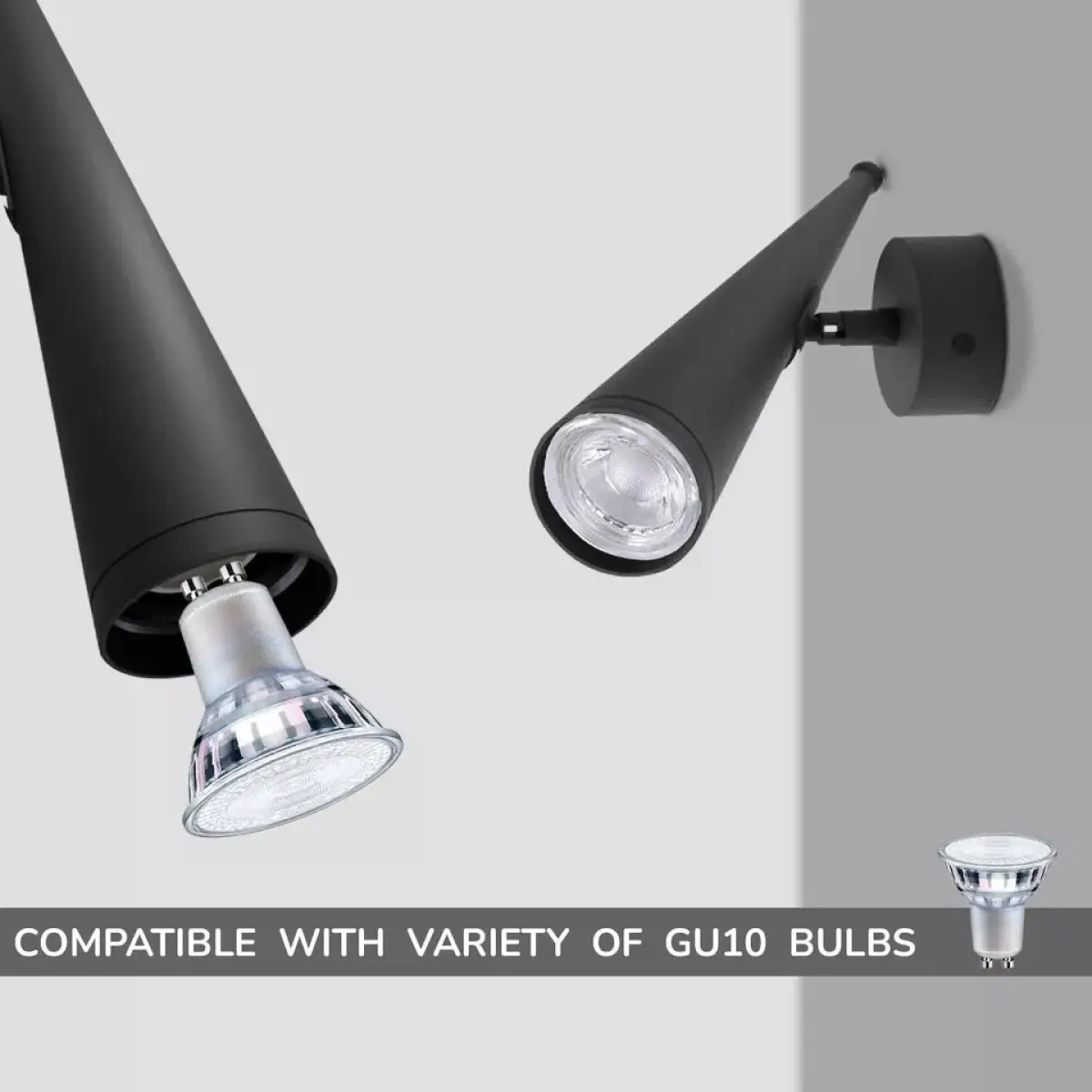 LEDSone Modern Black GU10 Cone Wall Light Adjustable Spotlight~4598 - Spotlight