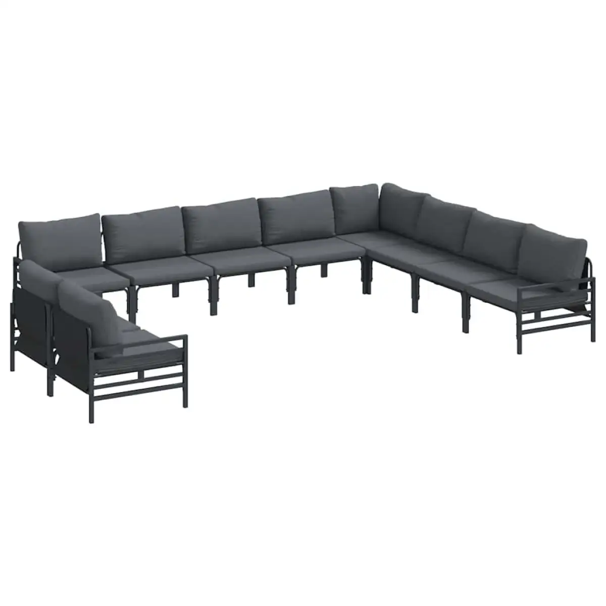 vidaXL vidaXL Garden Sofa Set with Cushion 10 pcs Black Steel - Garden Sofa Sets