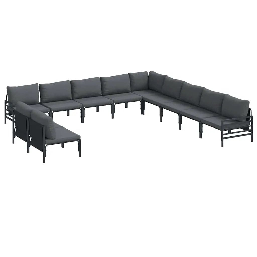 vidaXL vidaXL Garden Sofa Set with Cushion 11 pcs Black Steel - Garden Sofa Sets