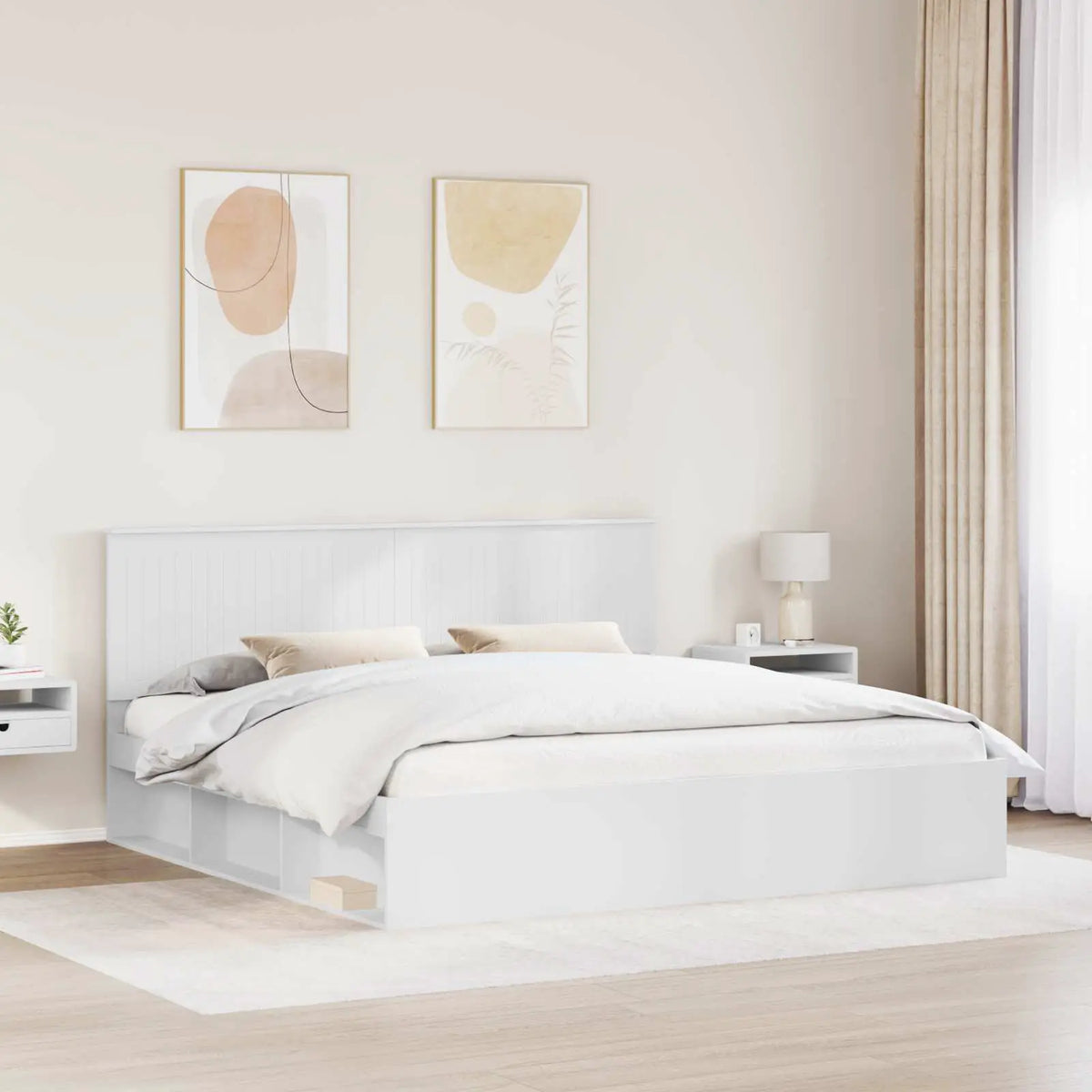 vidaXL Bed Frame with Headboard White 200 x 200 cm Solid Pine Wood - from vidaXL