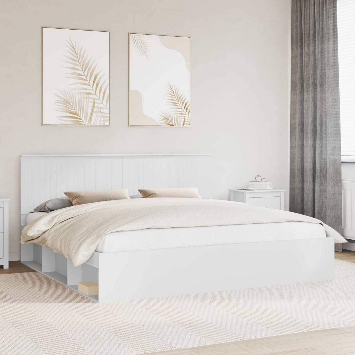 vidaXL Bed Frame with Headboard White 200 x 200 cm Solid Pine Wood - from vidaXL