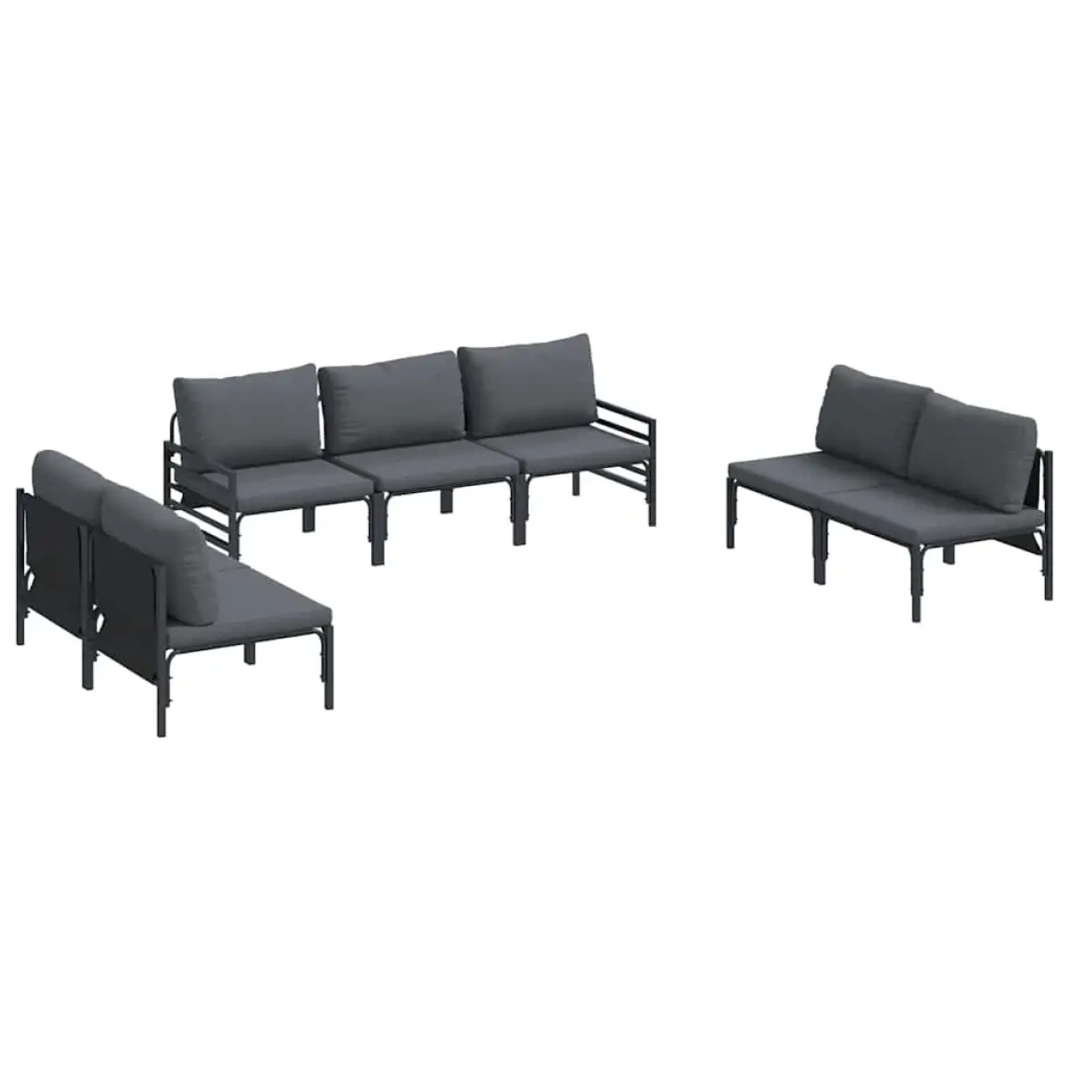 vidaXL vidaXL Garden Sofa Set with Cushion 7 pcs Black Steel - Garden Sofa Sets