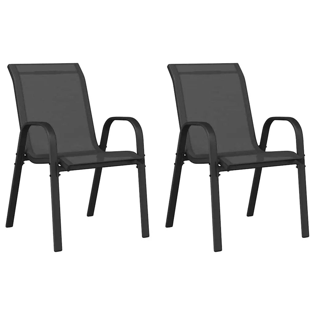 vidaXL vidaXL Stackable Garden Chairs 2 pcs Black Textilene Fabric - Garden Chairs