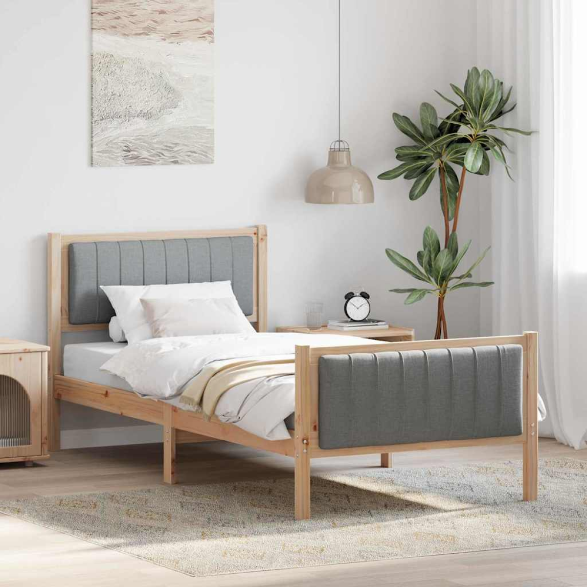 vidaXL Bed frame Brown and light grey 90 x 200 cm Solid pine wood - from vidaXL
