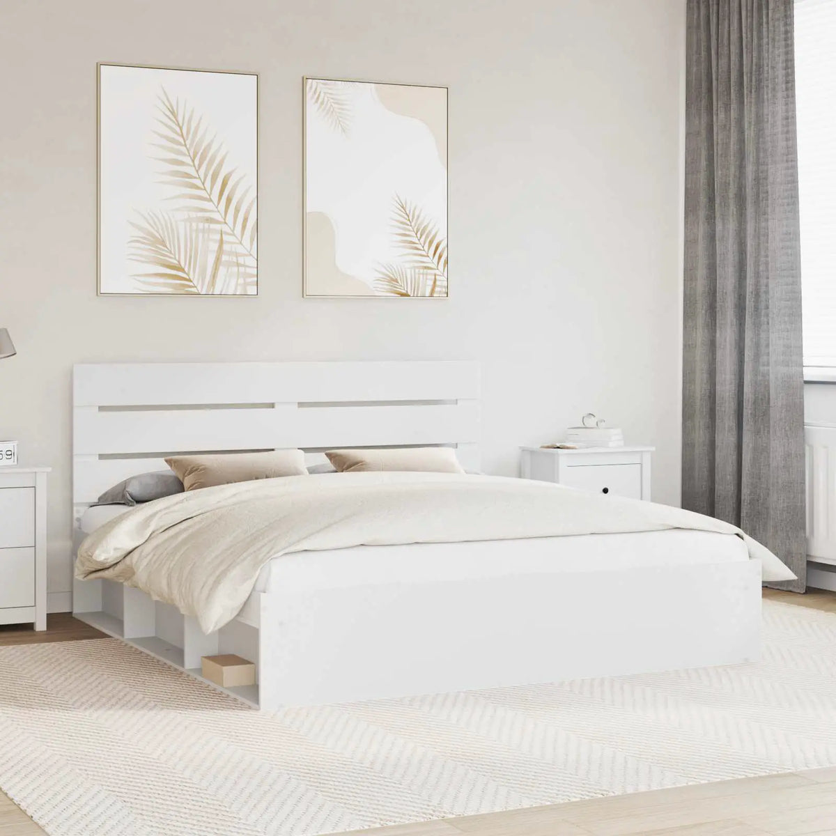 vidaXL Bed Frame with Headboard White 200 x 200 cm Solid Pine Wood - from vidaXL