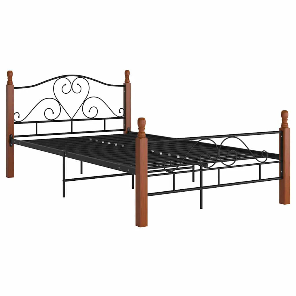 vidaXL Bed Frame | Black and natural oak | Powder-coated metal, solid oak wood - from vidaXL