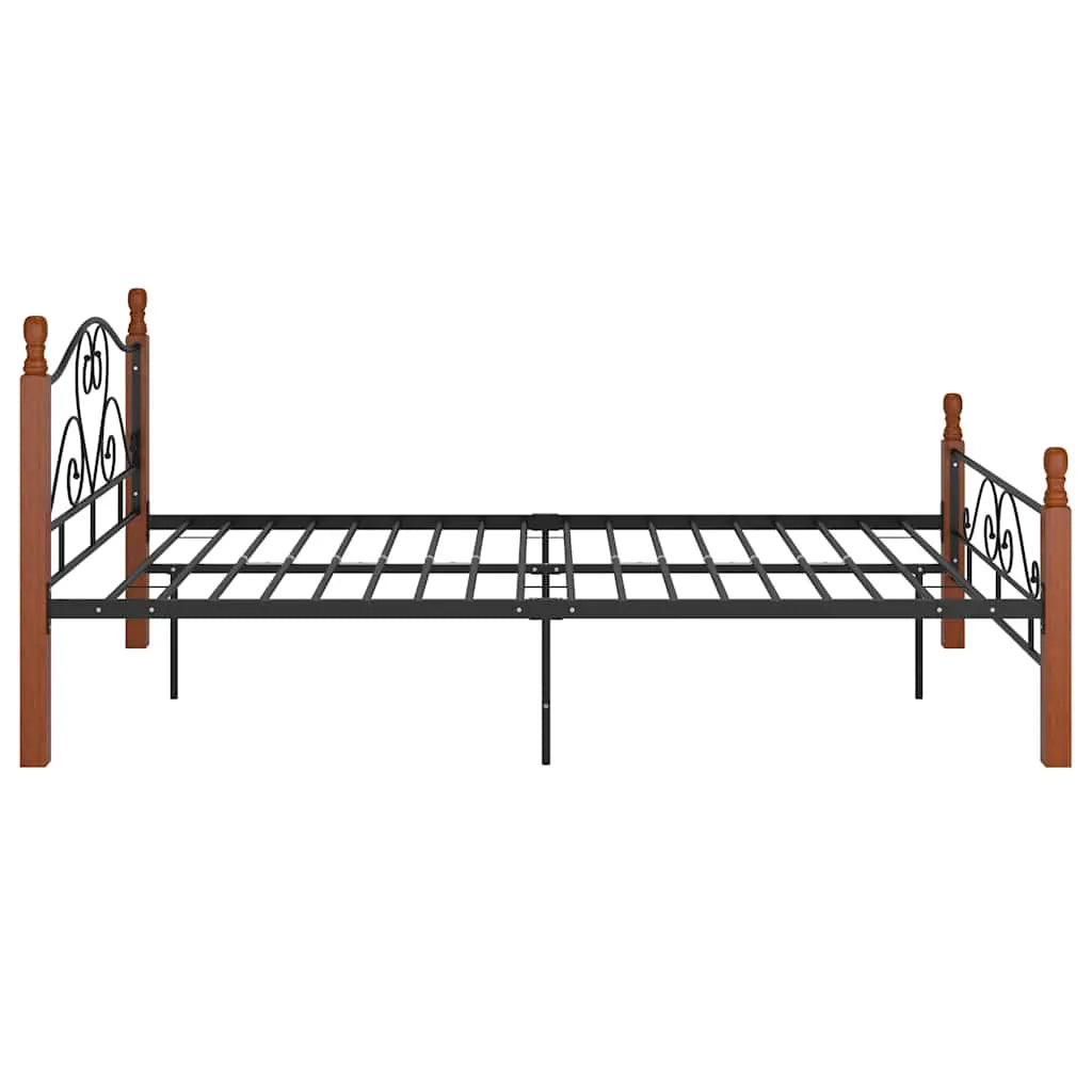 vidaXL Bed Frame | Black and natural oak | Powder-coated metal, solid oak wood - from vidaXL