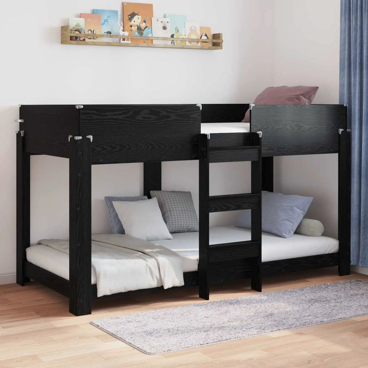 vidaXL Bunk Bed for Kids Black Oak 100 x 200 cm Engineered Wood - from vidaXL