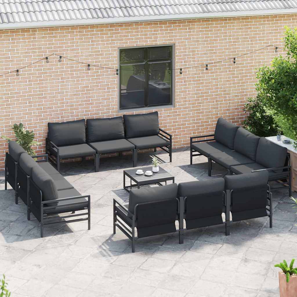 vidaXL vidaXL Garden Sofa Set with Cushion 12 pcs Black Steel - Garden Sofa Sets