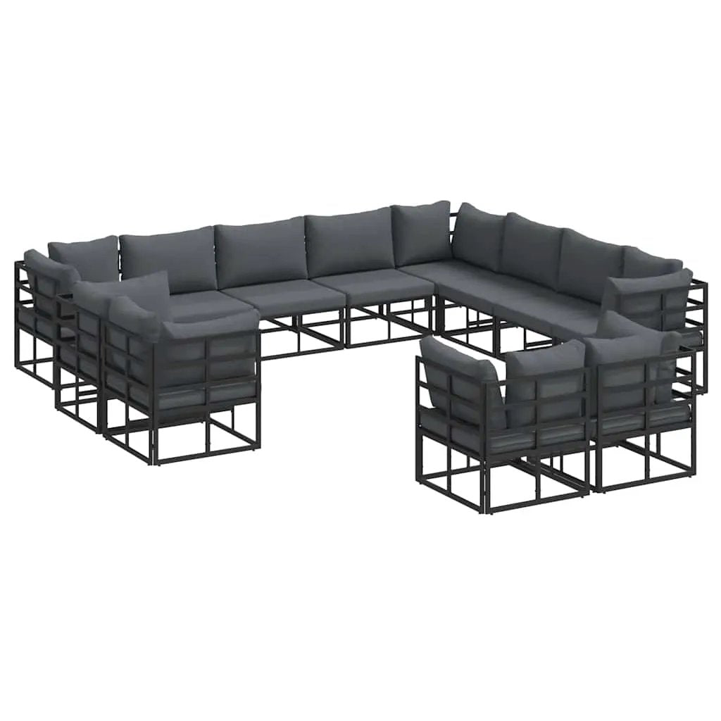vidaXL vidaXL Garden Sofa Set with Cushion 12 pcs Black Aluminium - Garden Sofa Sets