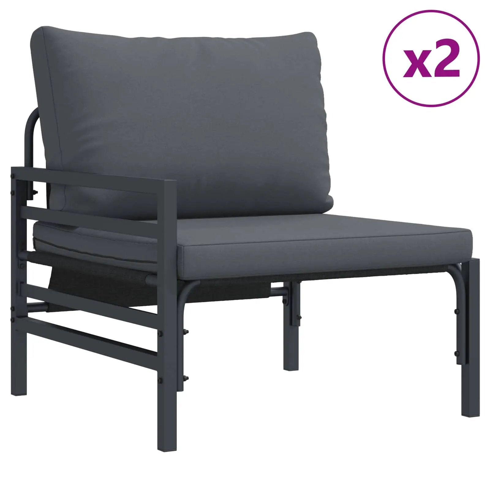 vidaXL vidaXL Garden Sofa Set with Cushion 8 pcs Black Steel - Garden Sofa Sets