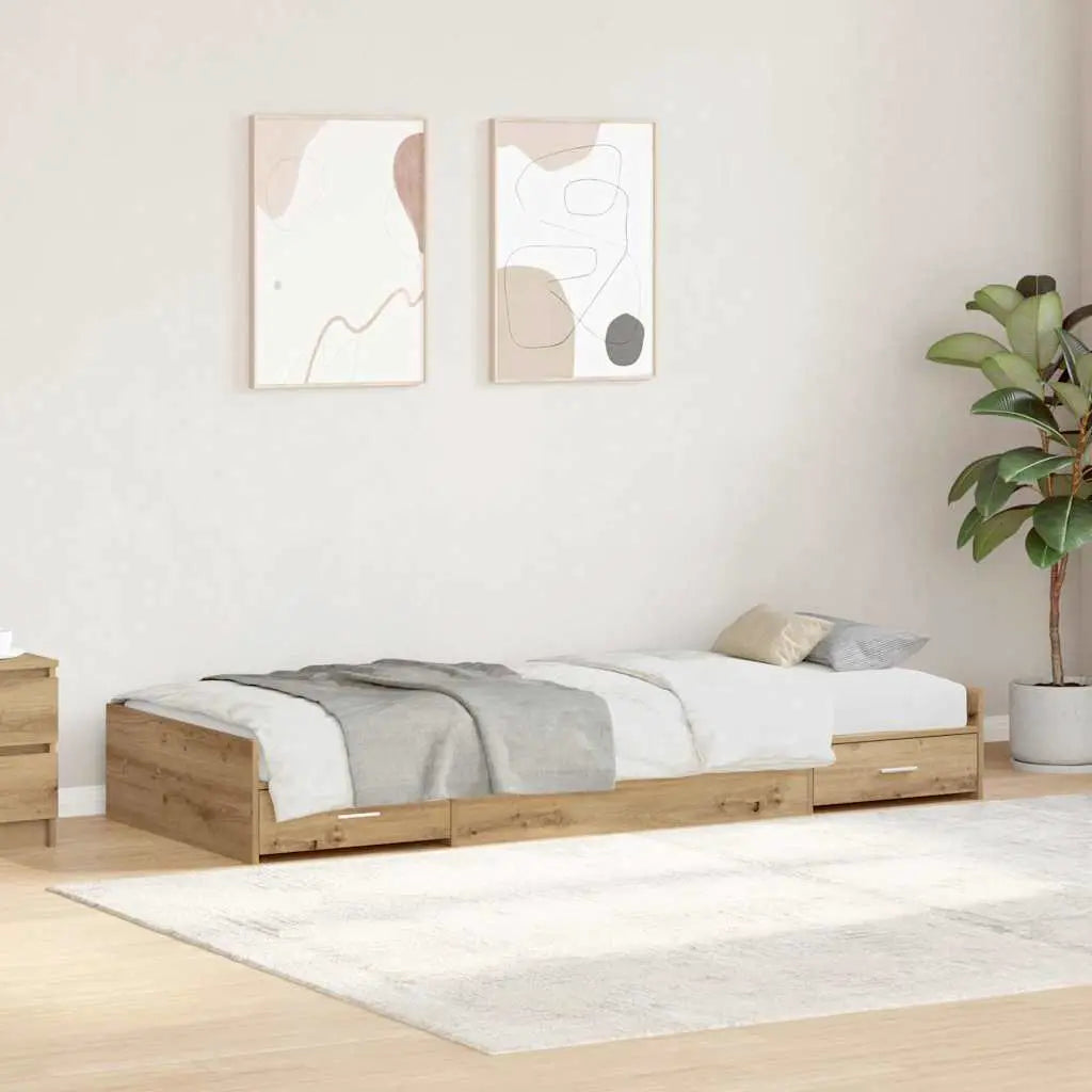 vidaXL Bed Frame with Drawer Artisan Oak 90 x 190 cm Engineered Wood - from vidaXL