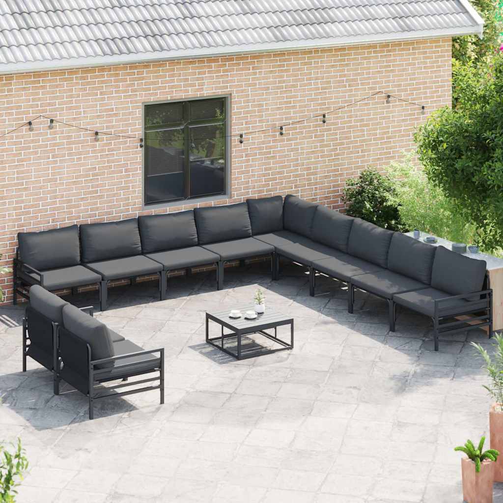 vidaXL vidaXL Garden Sofa Set with Cushion 11 pcs Black Steel - Garden Sofa Sets