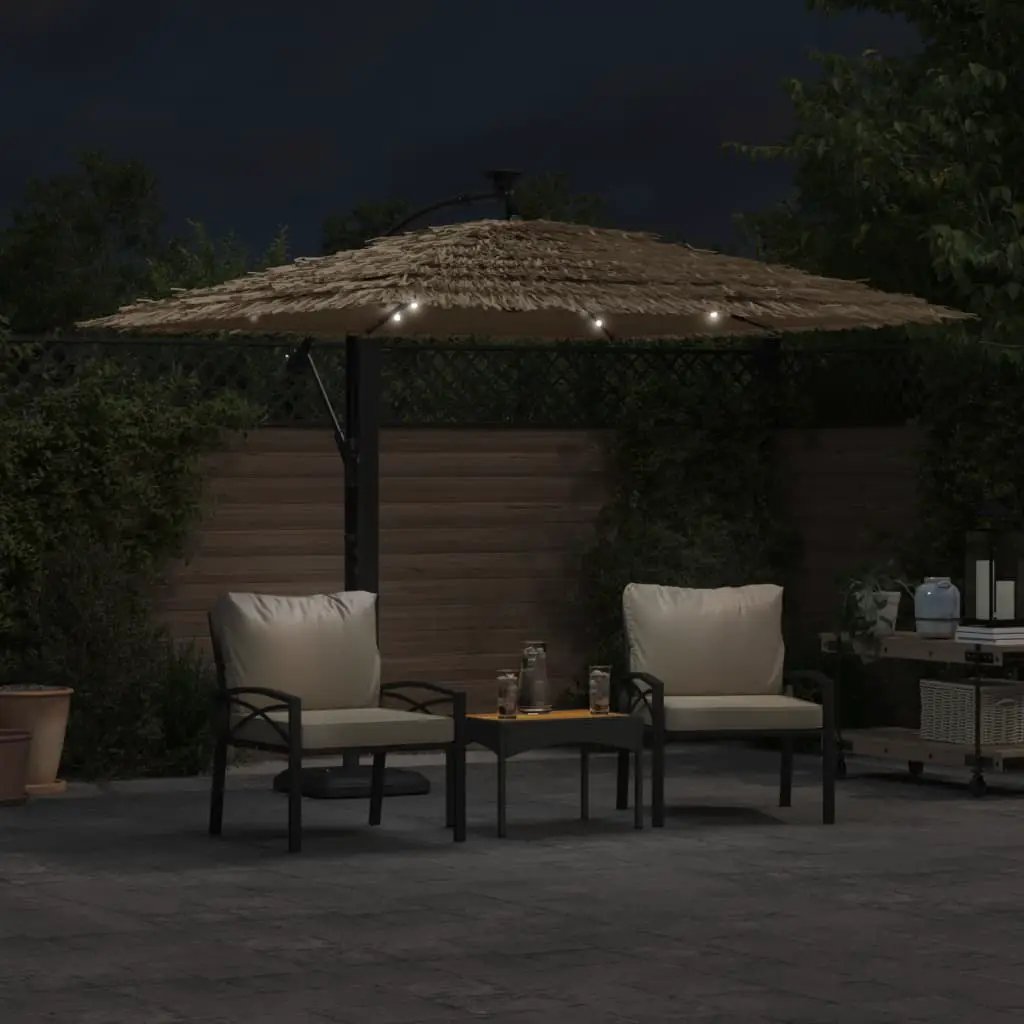 vidaXL vidaXL Garden Parasol with LEDs and Steel Pole Brown 246x246x230 cm - Parasol