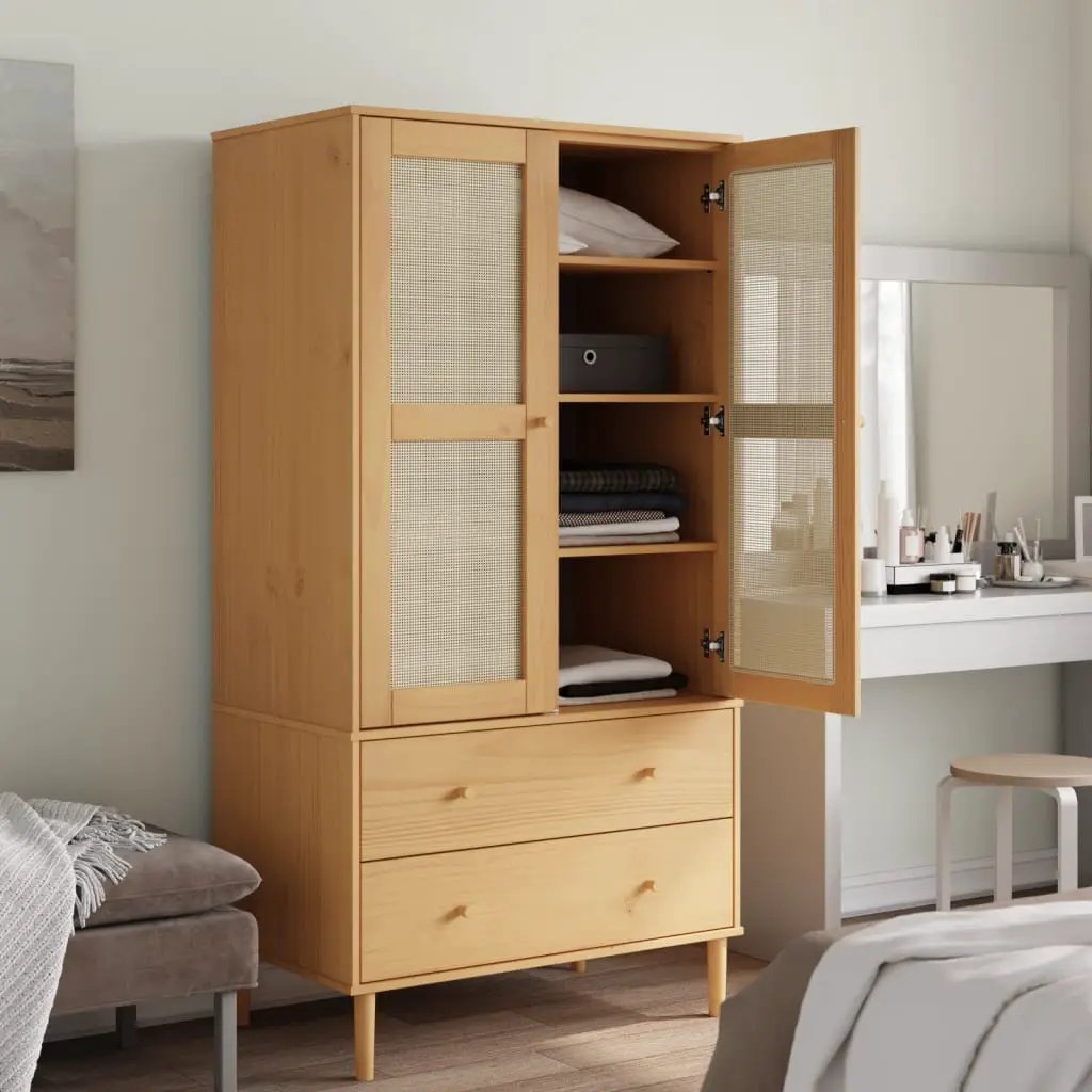vidaXL vidaXL Wardrobe SENJA Rattan Look Brown 90x55x175 cm Solid Wood Pine - Wardrobe