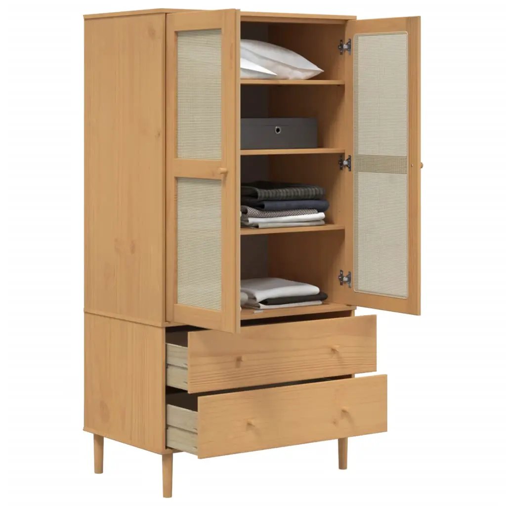 vidaXL vidaXL Wardrobe SENJA Rattan Look Brown 90x55x175 cm Solid Wood Pine - Wardrobe