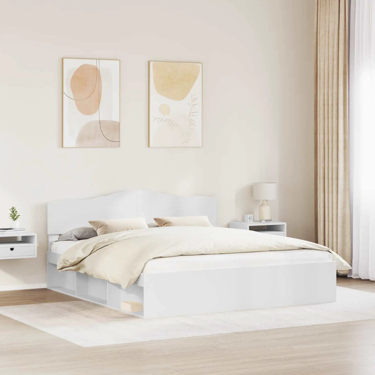 vidaXL Bed Frame with Headboard White 200 x 200 cm Solid Pine Wood - from vidaXL