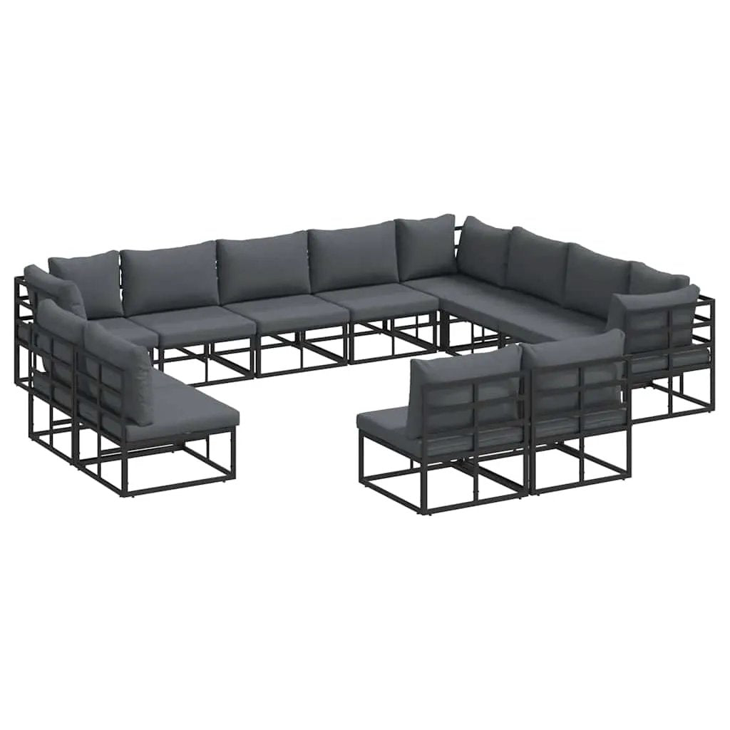 vidaXL vidaXL Garden Sofa Set with Cushion 12 pcs Black Aluminium - Garden Sofa Sets