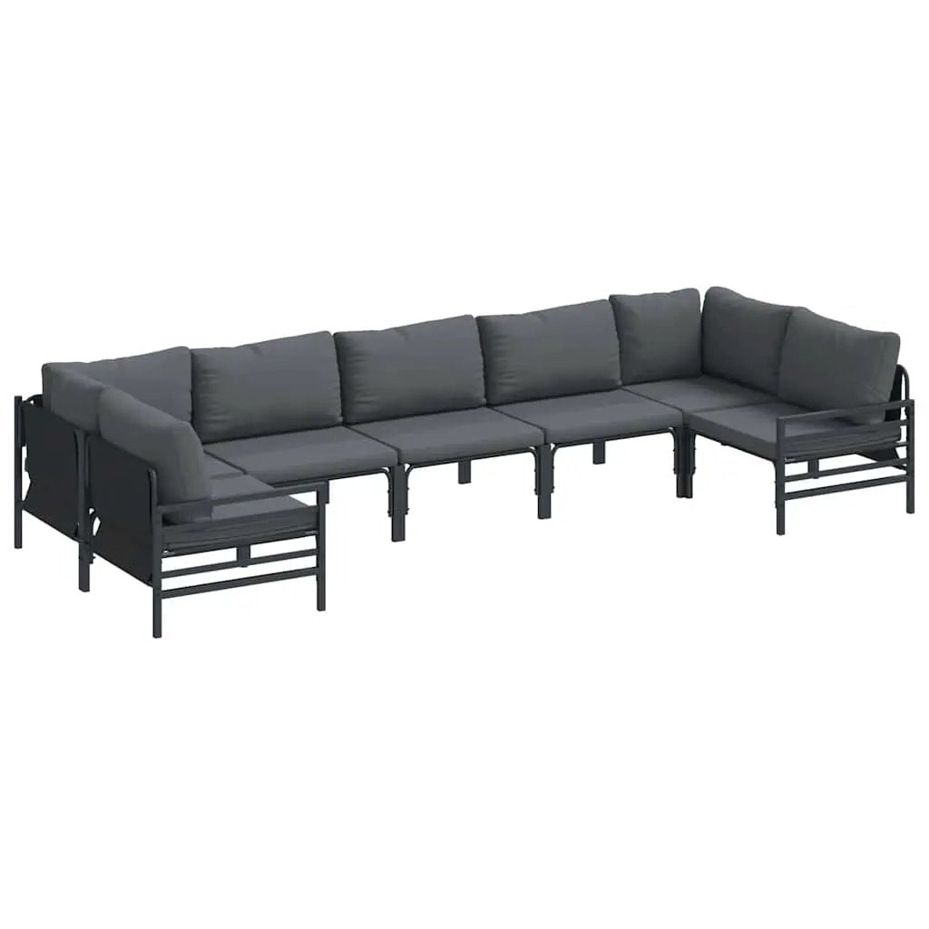 vidaXL vidaXL Garden Sofa Set with Cushion 7 pcs Black Steel - Garden Sofa Sets