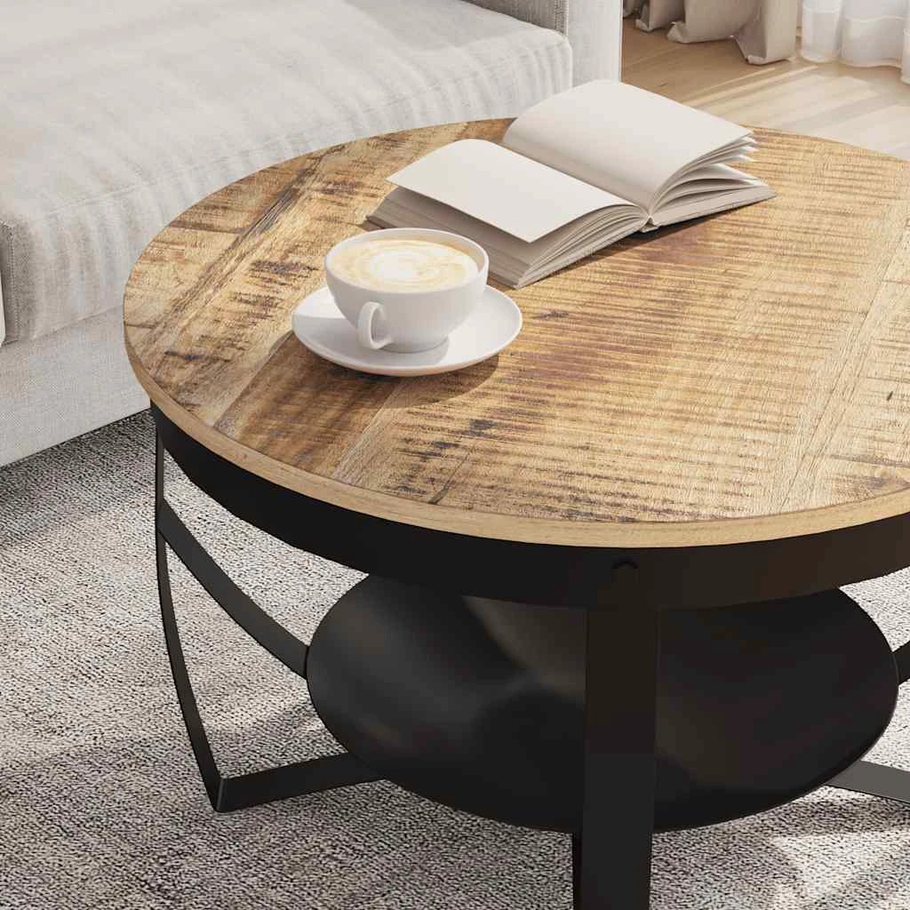 VidaXL Coffee Table Dia 68 cm x H 43 cm Rough Mango Wood Top Industrial Iron Base Living Room Decor by vidaXL
