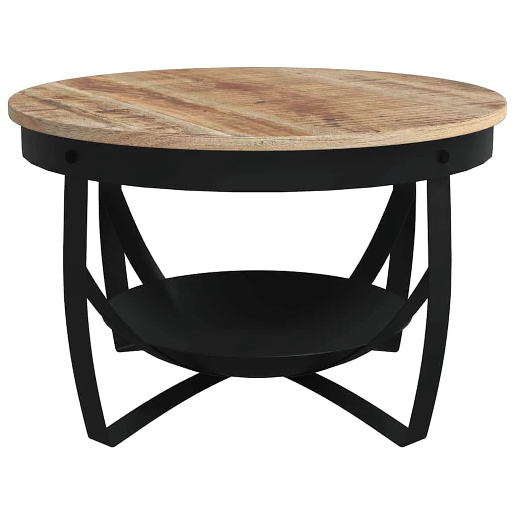 VidaXL Coffee Table Dia 68 cm x H 43 cm Rough Mango Wood Top Industrial Iron Base Living Room Decor by vidaXL