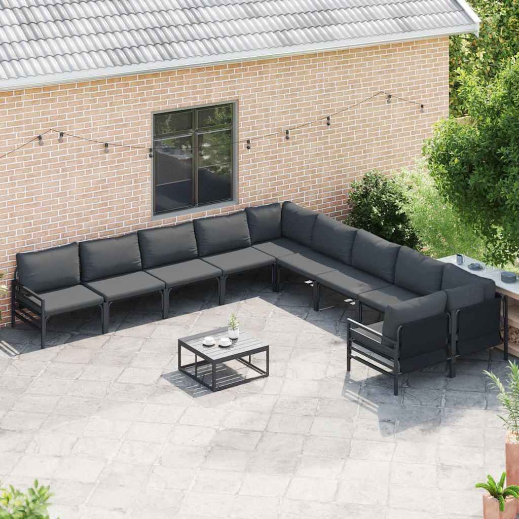 vidaXL vidaXL Garden Sofa Set with Cushion 10 pcs Black Steel - Garden Sofa Sets
