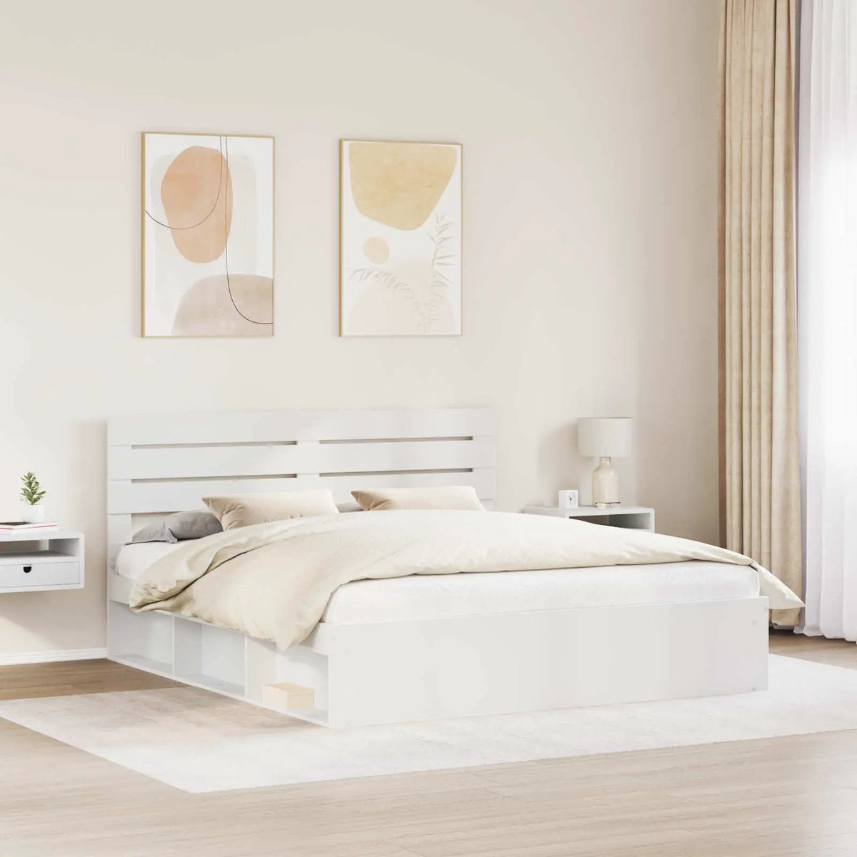 vidaXL Bed Frame with Headboard White 200 x 200 cm Solid Pine Wood - from vidaXL