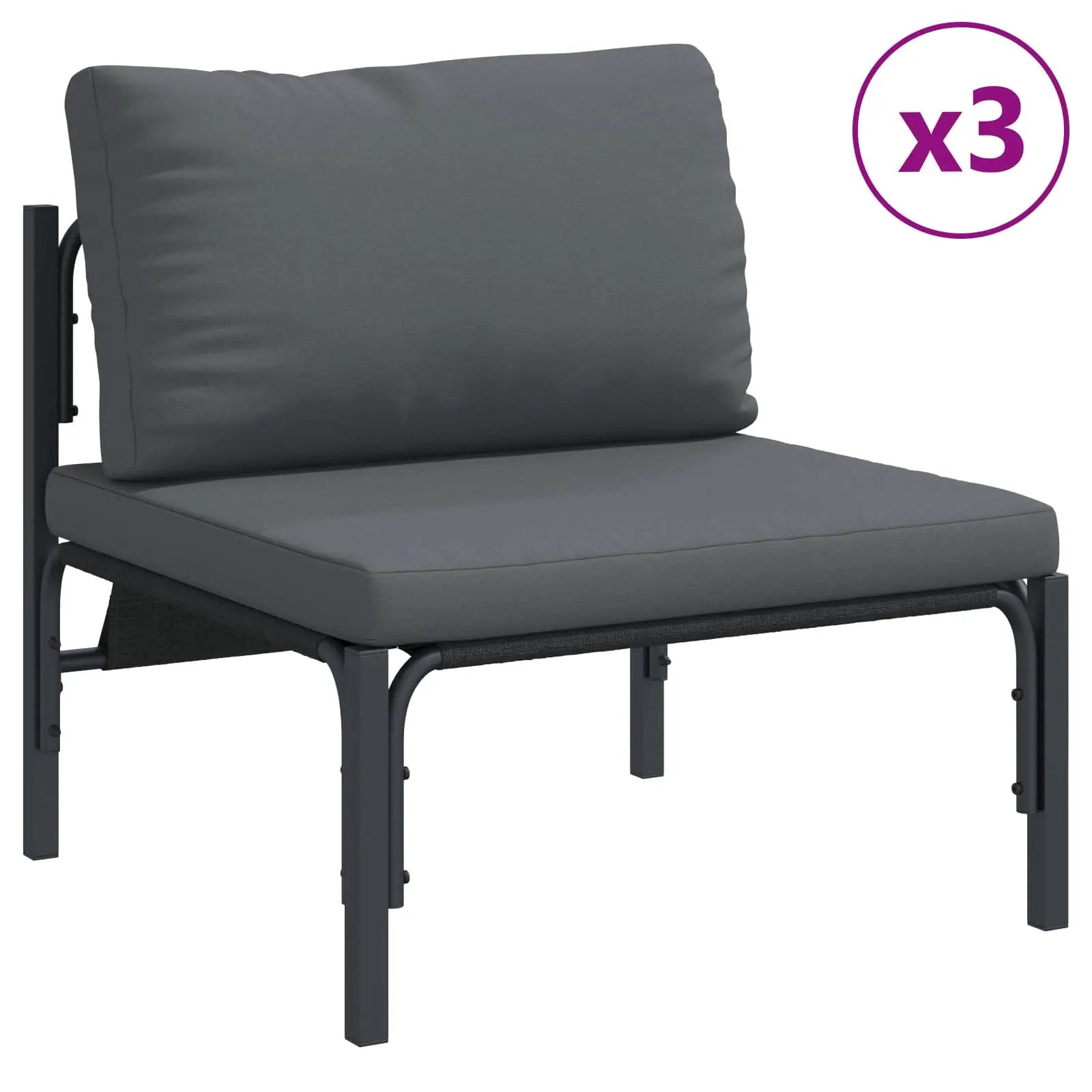 vidaXL vidaXL Garden Sofa Set with Cushion 6 pcs Black Steel - Garden Sofa Sets