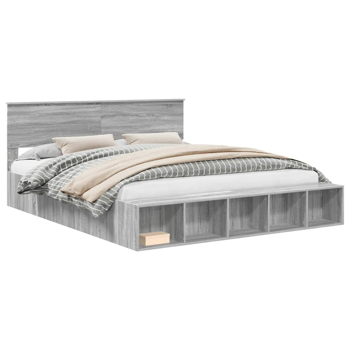 vidaXL Bed Frame with Shelf Grey Sonoma 200 x 200 cm Engineered Wood - from vidaXL