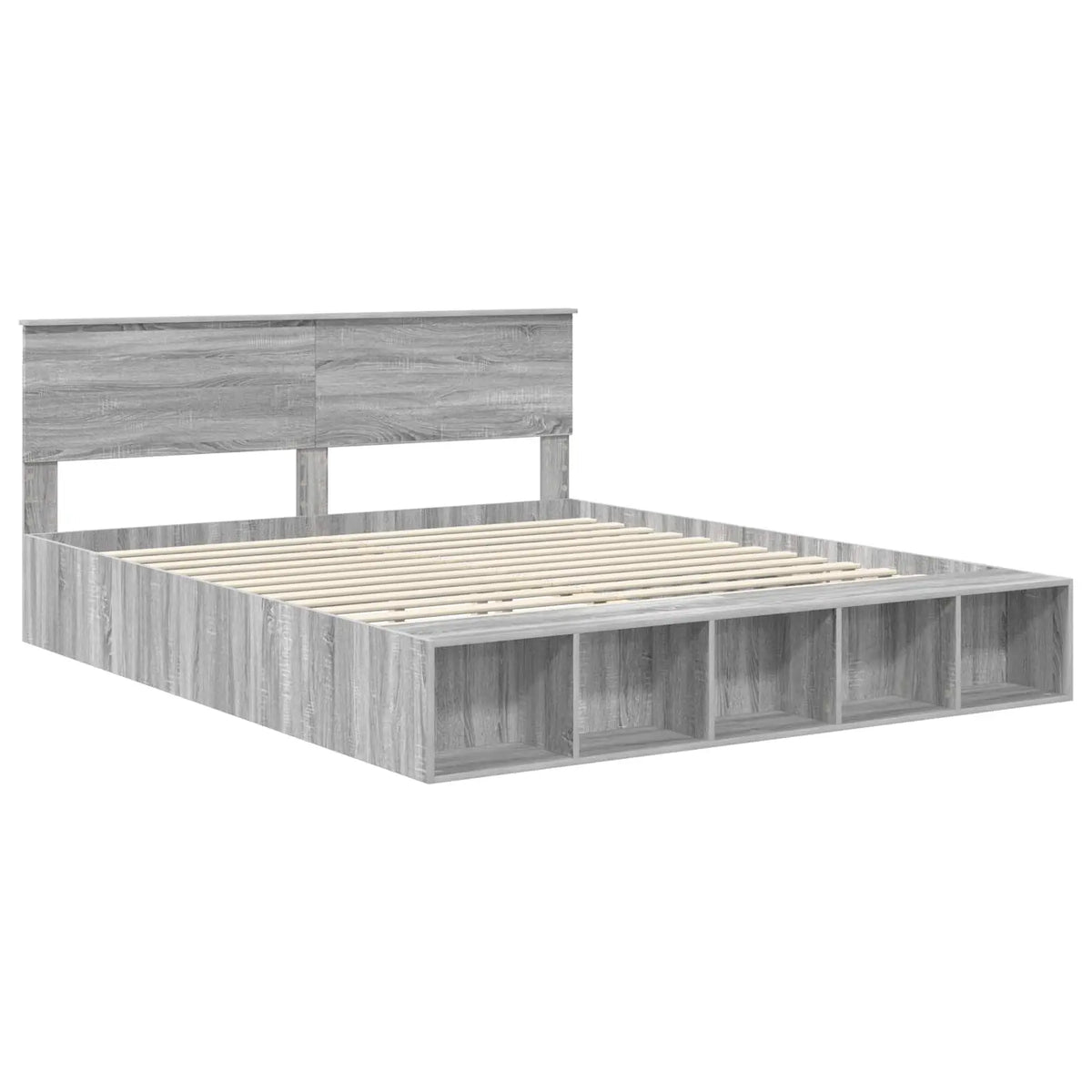 vidaXL Bed Frame with Shelf Grey Sonoma 200 x 200 cm Engineered Wood - from vidaXL