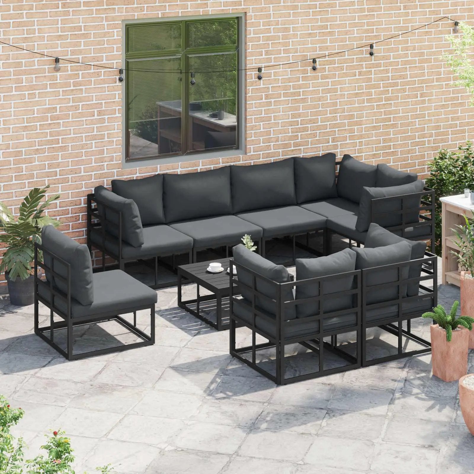 vidaXL vidaXL Garden Sofa Set with Cushion 8 pcs Black Aluminium - Garden Sofa Sets