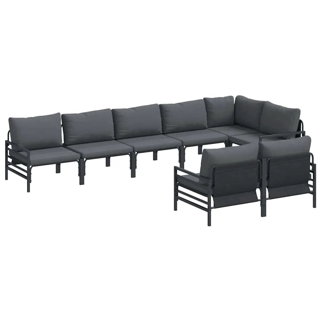 vidaXL vidaXL Garden Sofa Set with Cushion 8 pcs Black Steel - Garden Sofa Sets