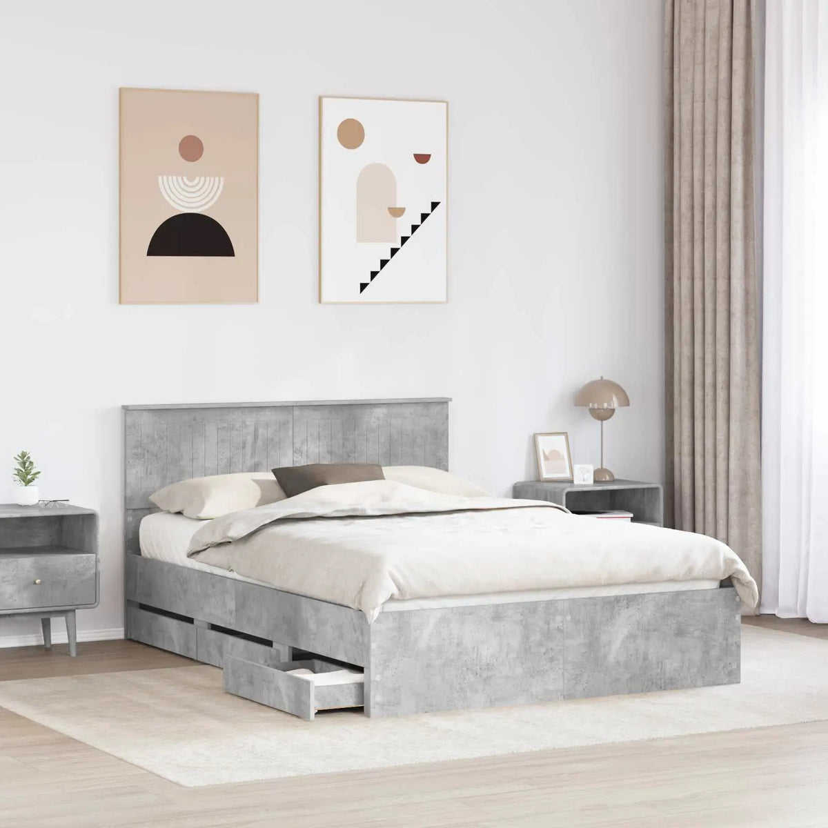 vidaXL Bed Frame with Drawer Concrete Grey 140 x 190 cm Engineer Wood - from vidaXL
