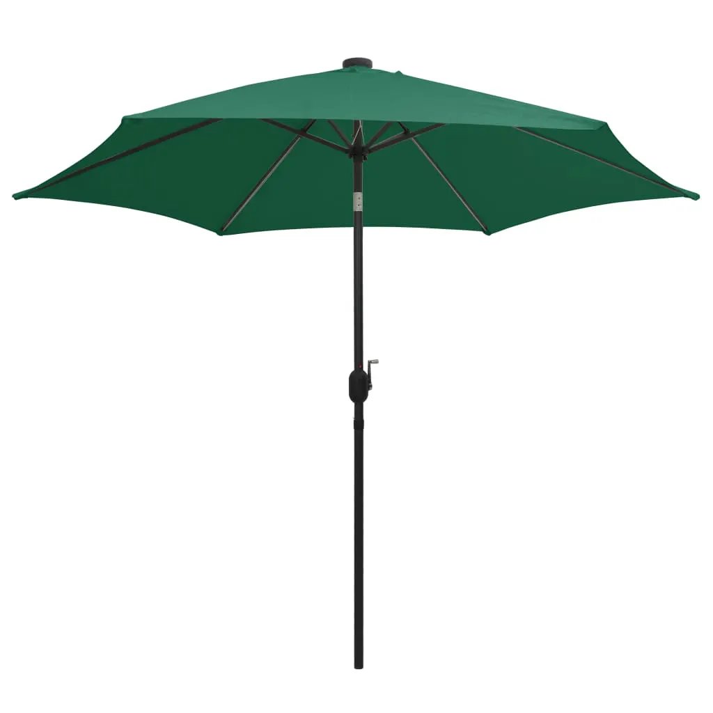 vidaXL vidaXL Garden Parasol with LED Lights and Aluminium Pole 300 cm Green - Parasol