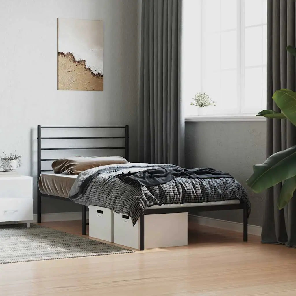 vidaXL Metal Bed Frame without Mattress with Headboard Black 75x190cm - from vidaXL