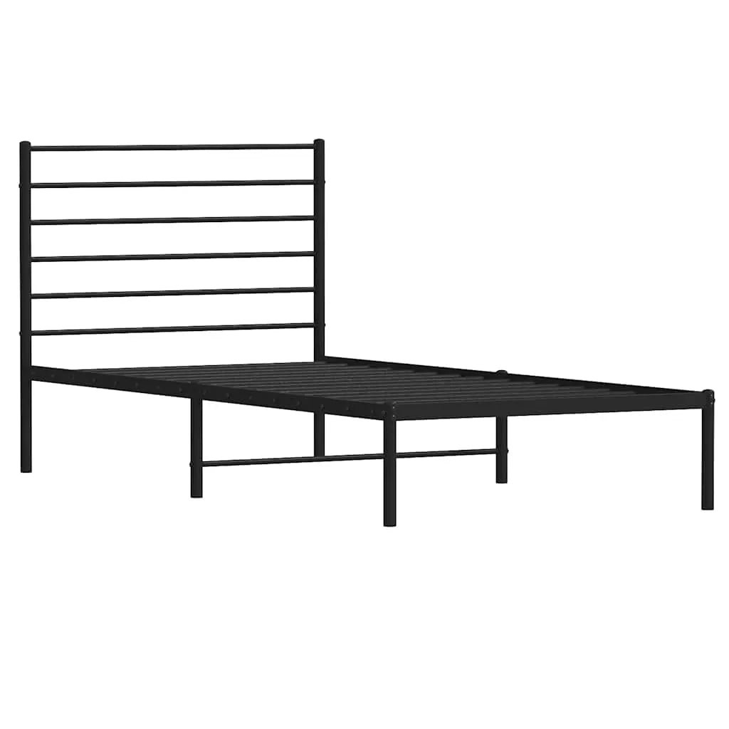 vidaXL Metal Bed Frame without Mattress with Headboard Black 75x190cm - from vidaXL