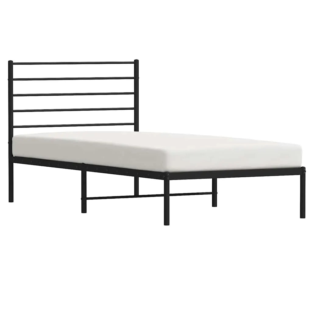 vidaXL Metal Bed Frame without Mattress with Headboard Black 75x190cm - from vidaXL