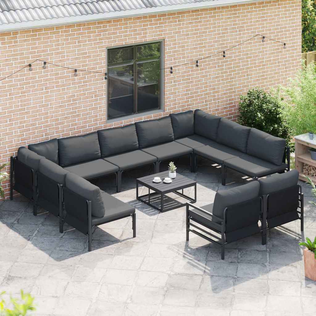 vidaXL vidaXL Garden Sofa Set with Cushion 11 pcs Black Steel - Garden Sofa Sets