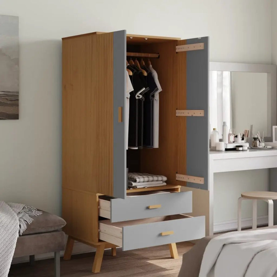vidaXL vidaXL Wardrobe OLDEN Grey and Brown 76.5x53x172 cm Solid Wood Pine - Wardrobe