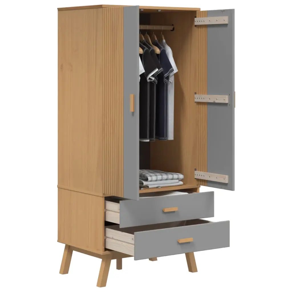 vidaXL vidaXL Wardrobe OLDEN Grey and Brown 76.5x53x172 cm Solid Wood Pine - Wardrobe