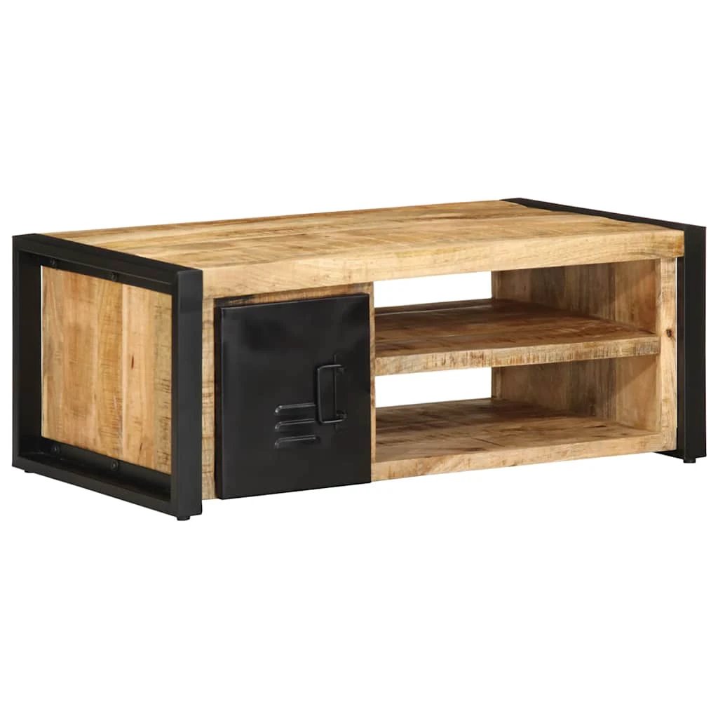 vidaXL Coffee Table 90x50x36 cm Solid Mango Wood With Black Metal Frame Cabinet Door For Living Room by vidaXL
